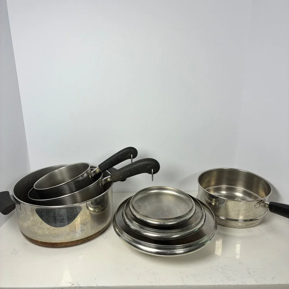 Vtg Revere Ware Set Copper Bottom Stainless MCM Farmhouse Retro Classic Durable